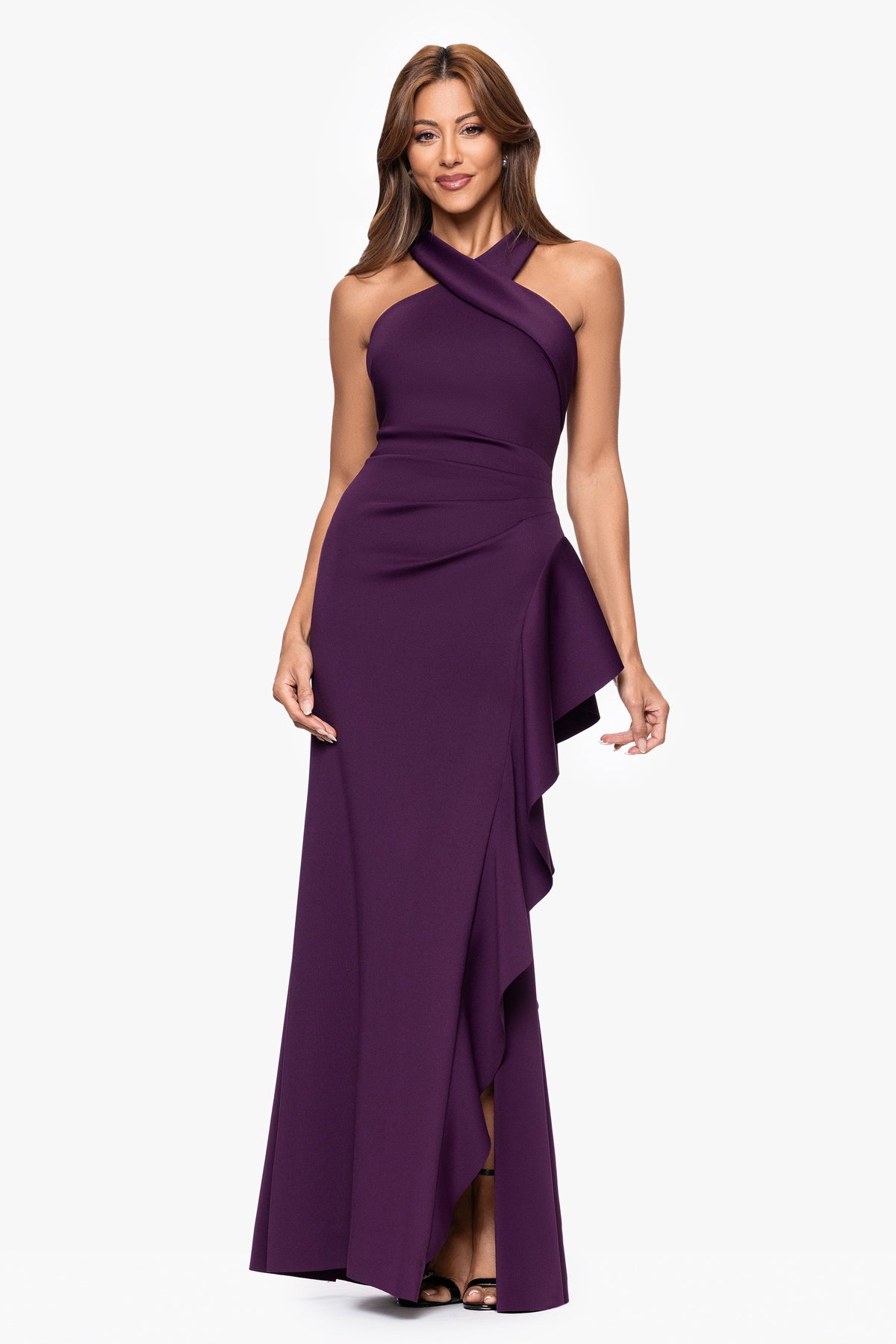XSCAPE "Gigi" Techno Scuba Cross Neck Dress