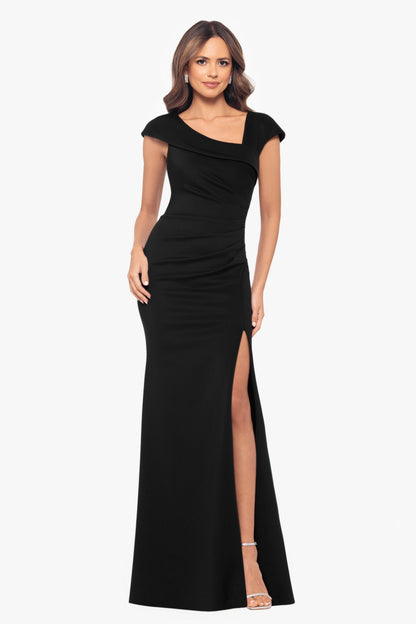 XSCAPE Petite "Lenore" Techno Scuba Asymmetrical Neckline Dress