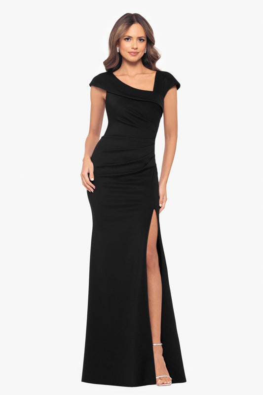 XSCAPE Petite "Lenore" Techno Scuba Asymmetrical Neckline Dress