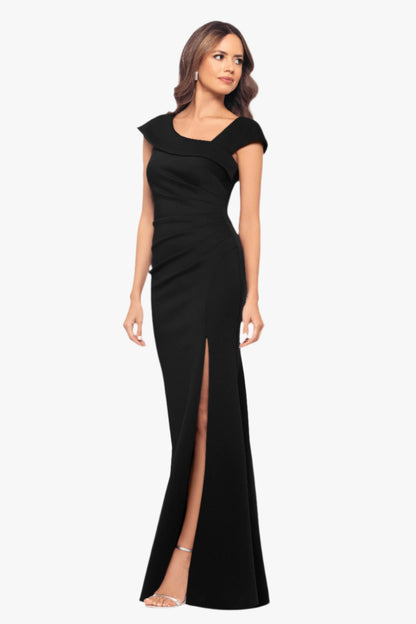 XSCAPE Petite "Lenore" Techno Scuba Asymmetrical Neckline Dress