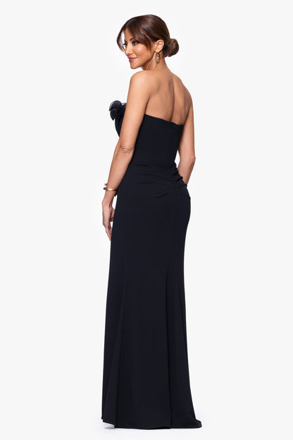XSCAPE Petite "Kimberly" Scuba Crepe Chiffon Ruffle Strapless Dress