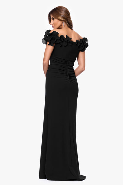 XSCAPE "Anya" Scuba Crepe & Chiffon Ruffle Off The Shoulder Dress