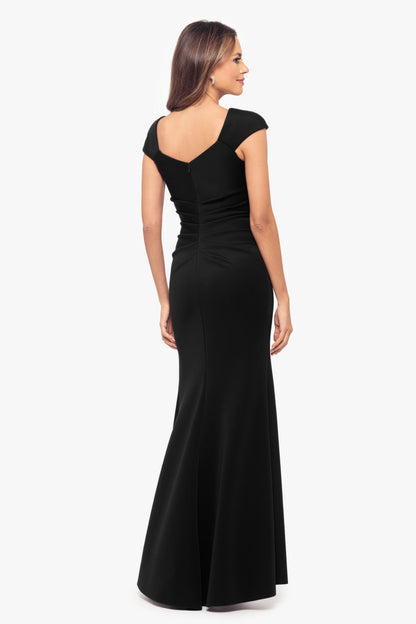 XSCAPE "Lenore" Techno Scuba Asymmetrical Neckline Dress