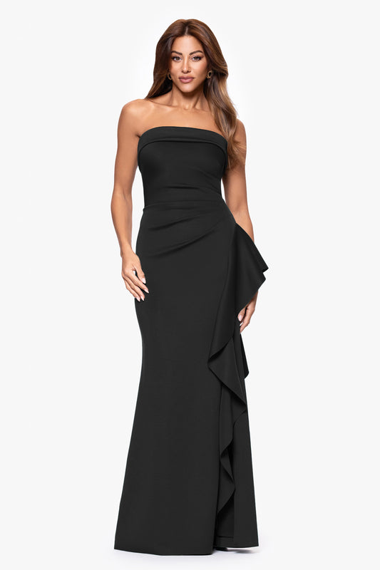 XSCAPE "Jacqueline" Techno Scuba Strapless Ruffle Dress