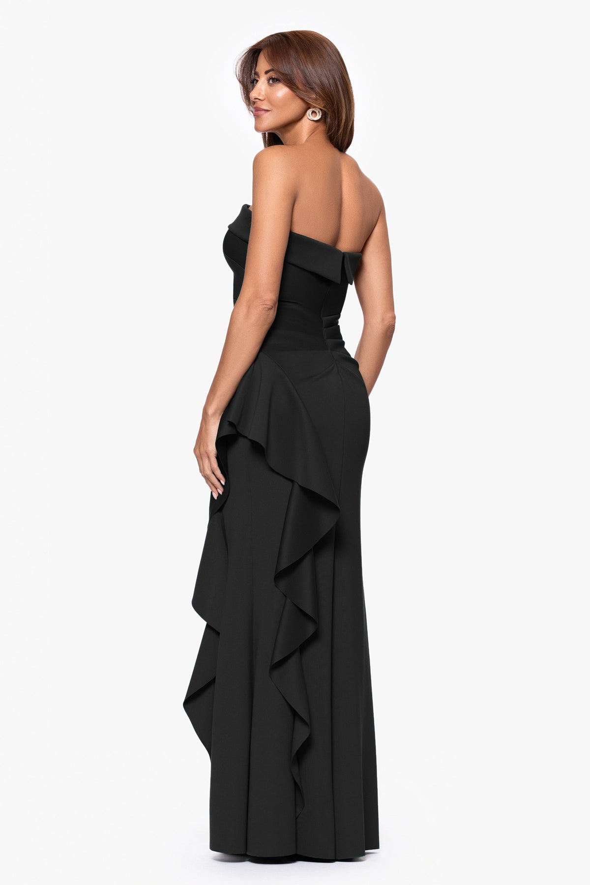 XSCAPE "Jacqueline" Techno Scuba Strapless Ruffle Dress