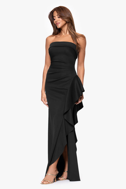 XSCAPE "Jacqueline" Techno Scuba Strapless Ruffle Dress