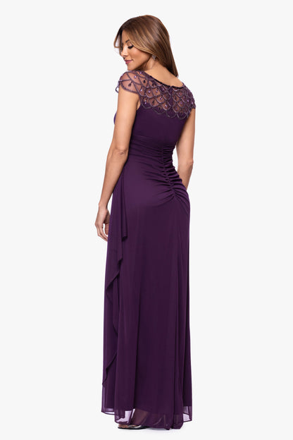 XSCAPE "Khloe" Sheer Matte Jersey Embellished Ruffle Dress
