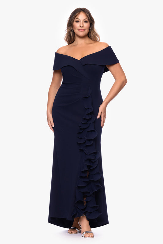 XSCAPE Plus "Sara" Scuba Crepe with Chiffon Ruffle Dress