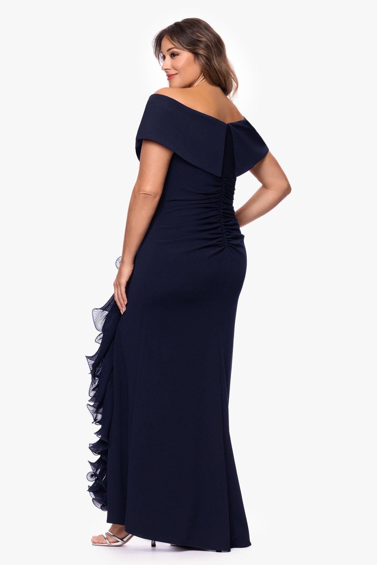 XSCAPE Plus "Sara" Scuba Crepe with Chiffon Ruffle Dress