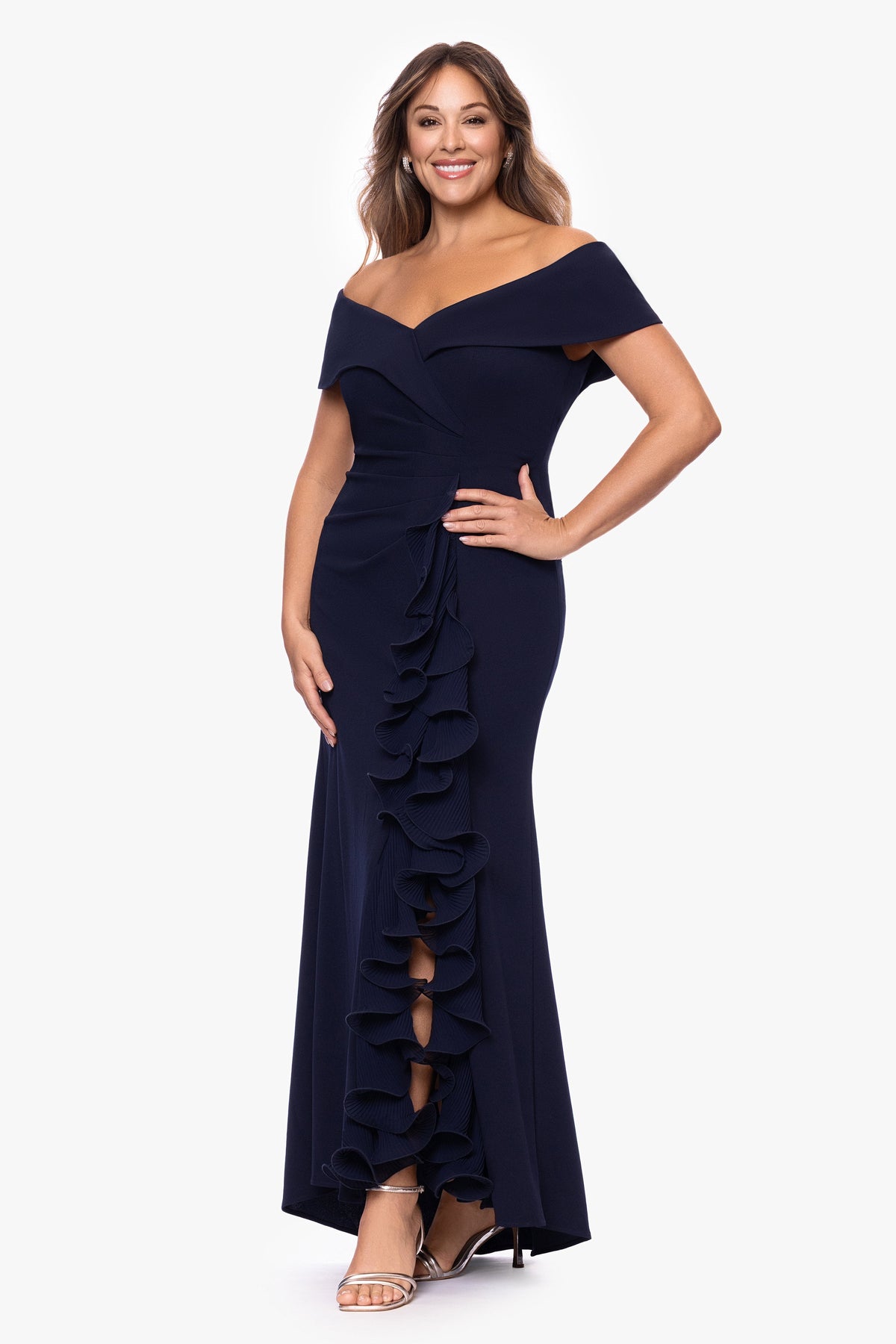 XSCAPE Plus "Sara" Scuba Crepe with Chiffon Ruffle Dress