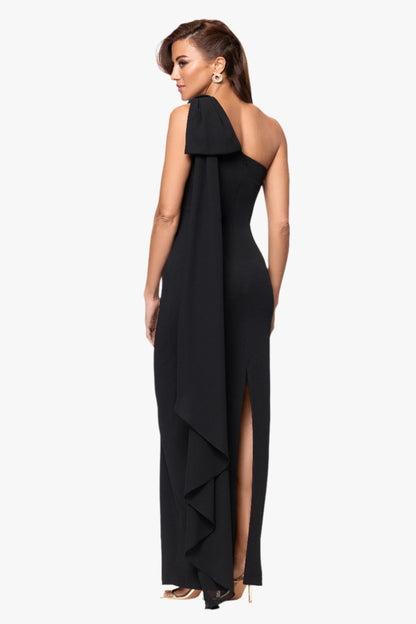 XSCAPE "Grace" Scuba Crepe and Chiffon One Shoulder Shash Dress