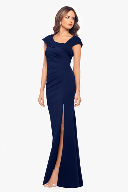 XSCAPE "Lenore" Techno Scuba Asymmetrical Neckline Dress