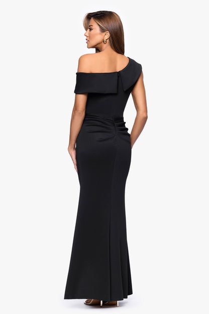 XSCAPE "Valerie" Techno Scuba Off the Shoulder Ruffle Dress