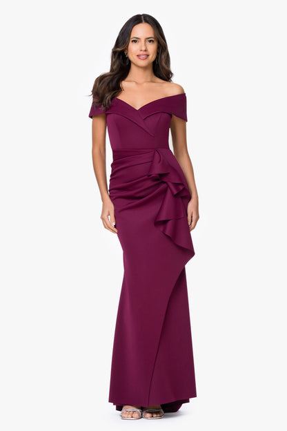 XSCAPE "Patti" Techno Scuba Off The Shoulder Dress