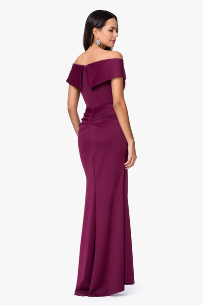 XSCAPE "Patti" Techno Scuba Off The Shoulder Dress