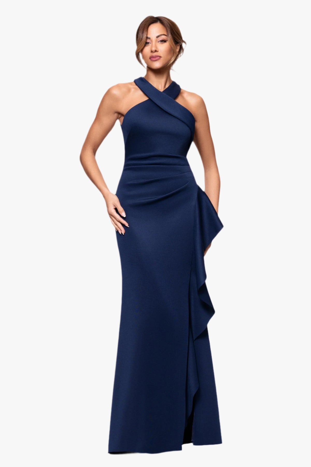 XSCAPE Petite "Gigi" Techno Scuba Cross Neck Dress