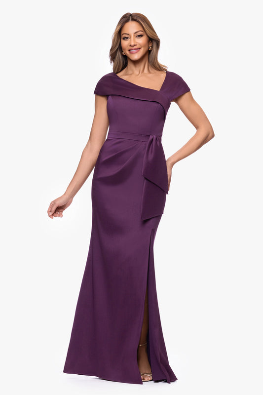 XSCAPE Petite "Katelyn" Stretch Mikado Asymmetrical Neckline Dress