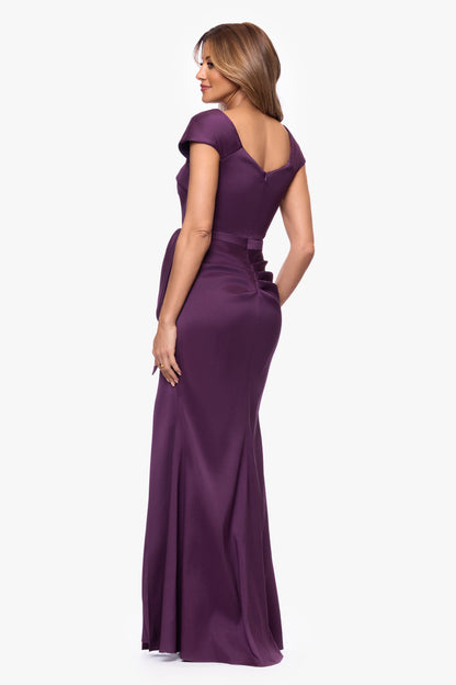 XSCAPE Petite "Katelyn" Stretch Mikado Asymmetrical Neckline Dress