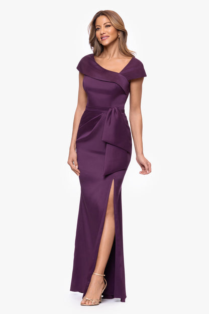 XSCAPE Petite "Katelyn" Stretch Mikado Asymmetrical Neckline Dress