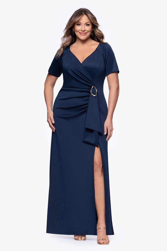 XSCAPE Plus "Jordan" Techno Scuba Short Sleeve Dress