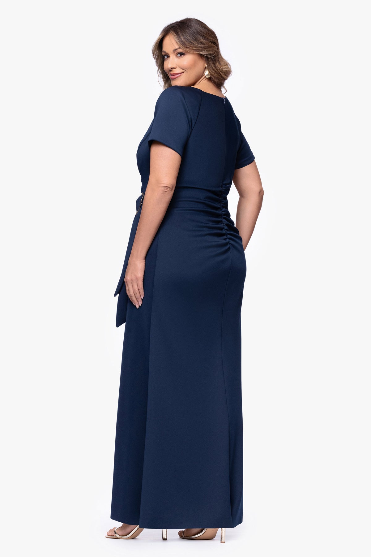XSCAPE Plus "Jordan" Techno Scuba Short Sleeve Dress