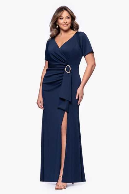 XSCAPE Plus "Jordan" Techno Scuba Short Sleeve Dress
