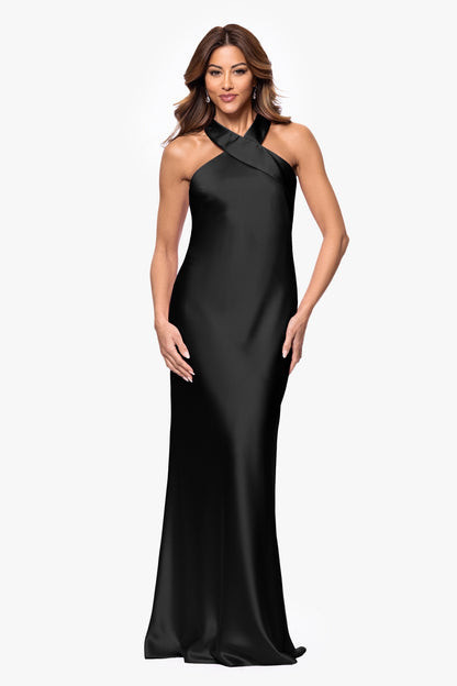 XSCAPE "Francesca" Satin Halter Tie Neck Dress
