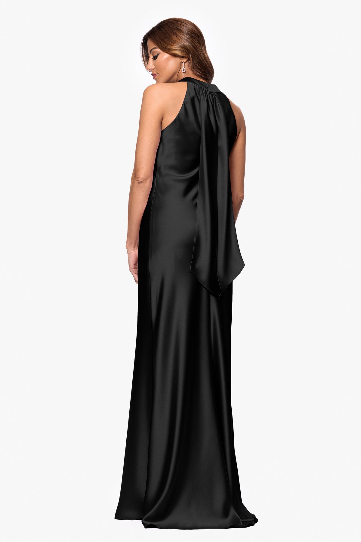 XSCAPE "Francesca" Satin Halter Tie Neck Dress
