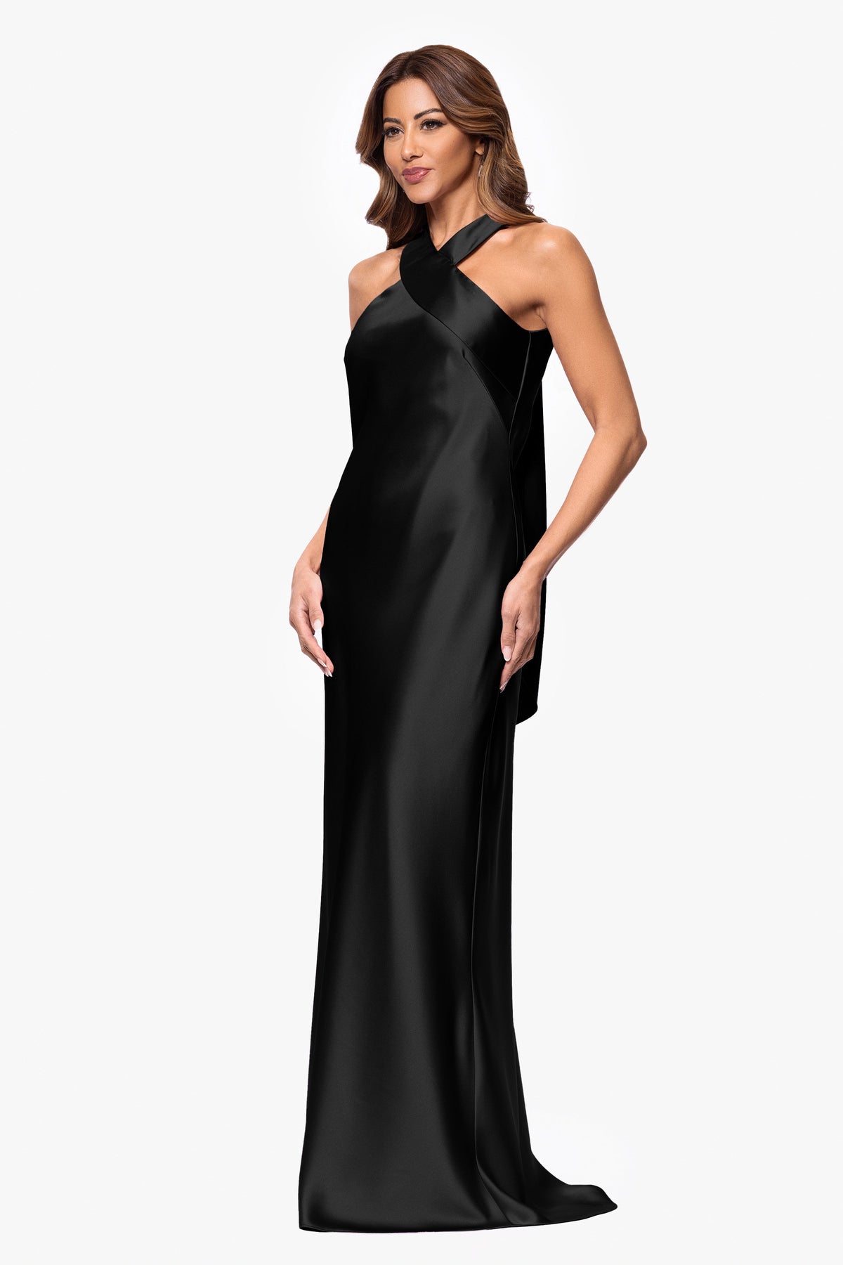 XSCAPE "Francesca" Satin Halter Tie Neck Dress