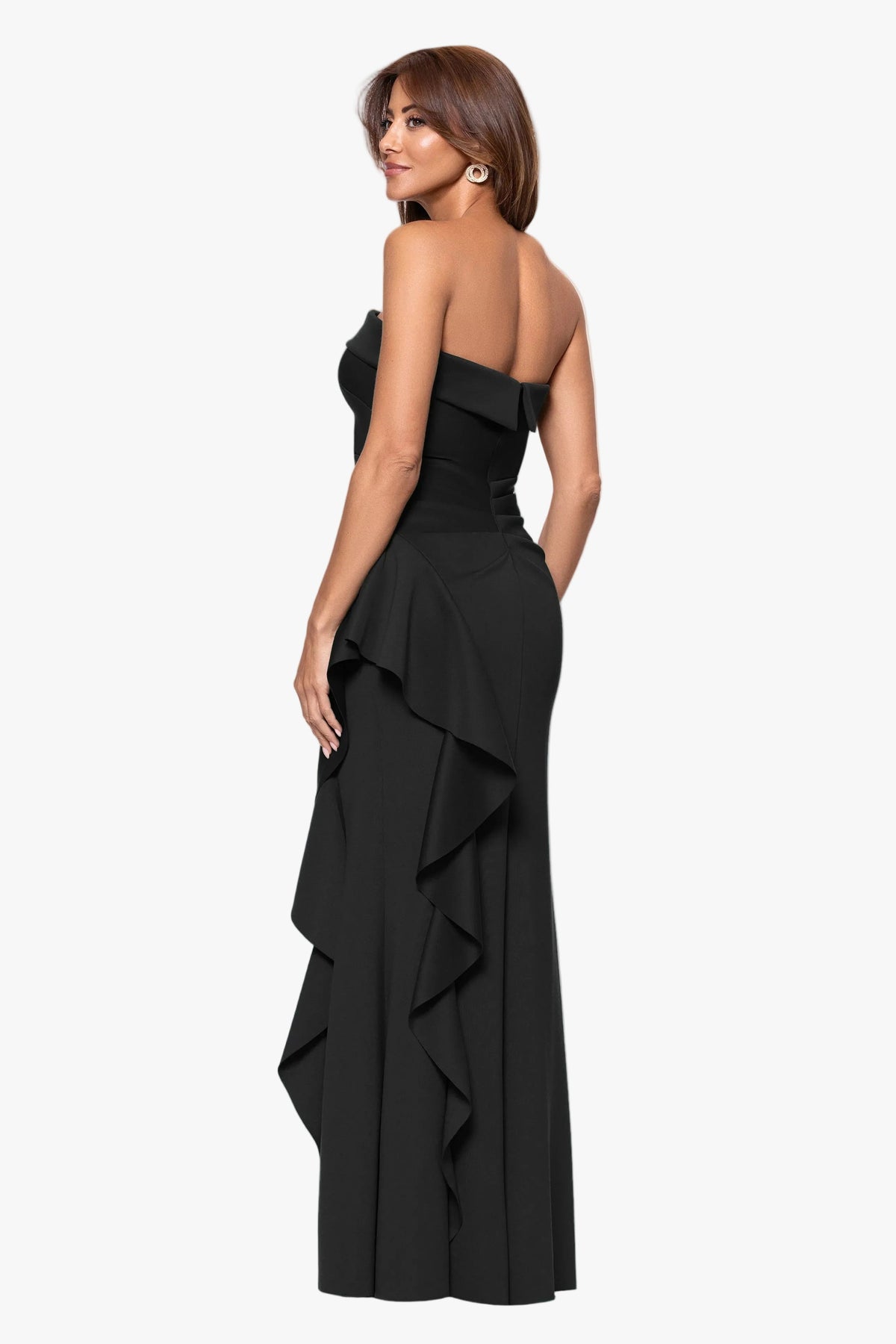 XSCAPE Petite "Jacqueline" Techno Scuba Strapless Ruffle Dress