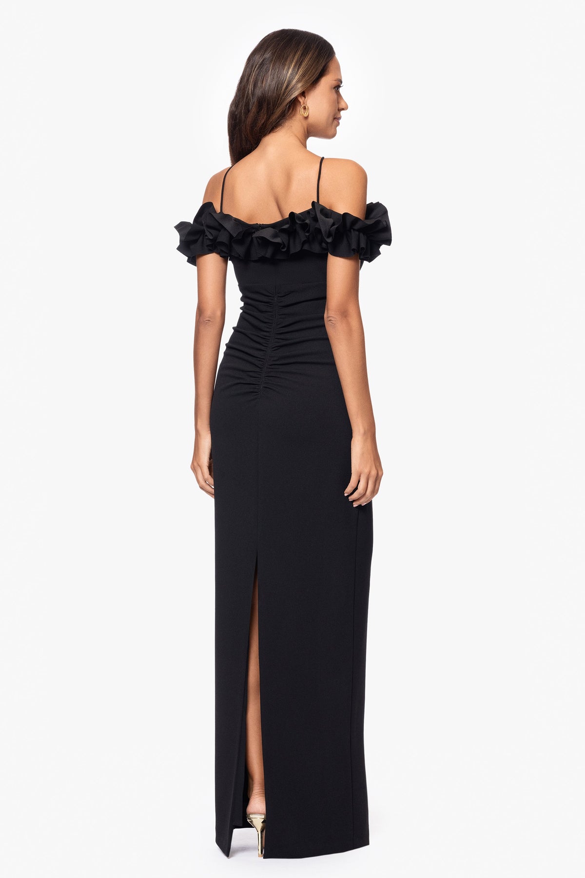 XSCAPE Petite "Tyla" Scuba Crepe Ruffle Top Dress