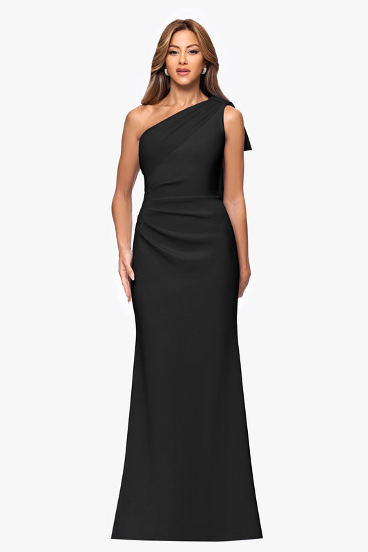 XSCAPE "Gwen" Techno Scuba One Shoulder Sash Dress