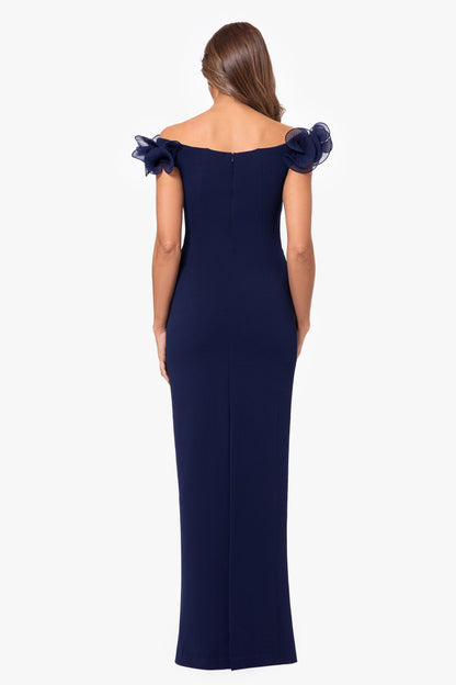 XSCAPE "Jessica" Scuba Crepe Ruffle Wire Neck Dress
