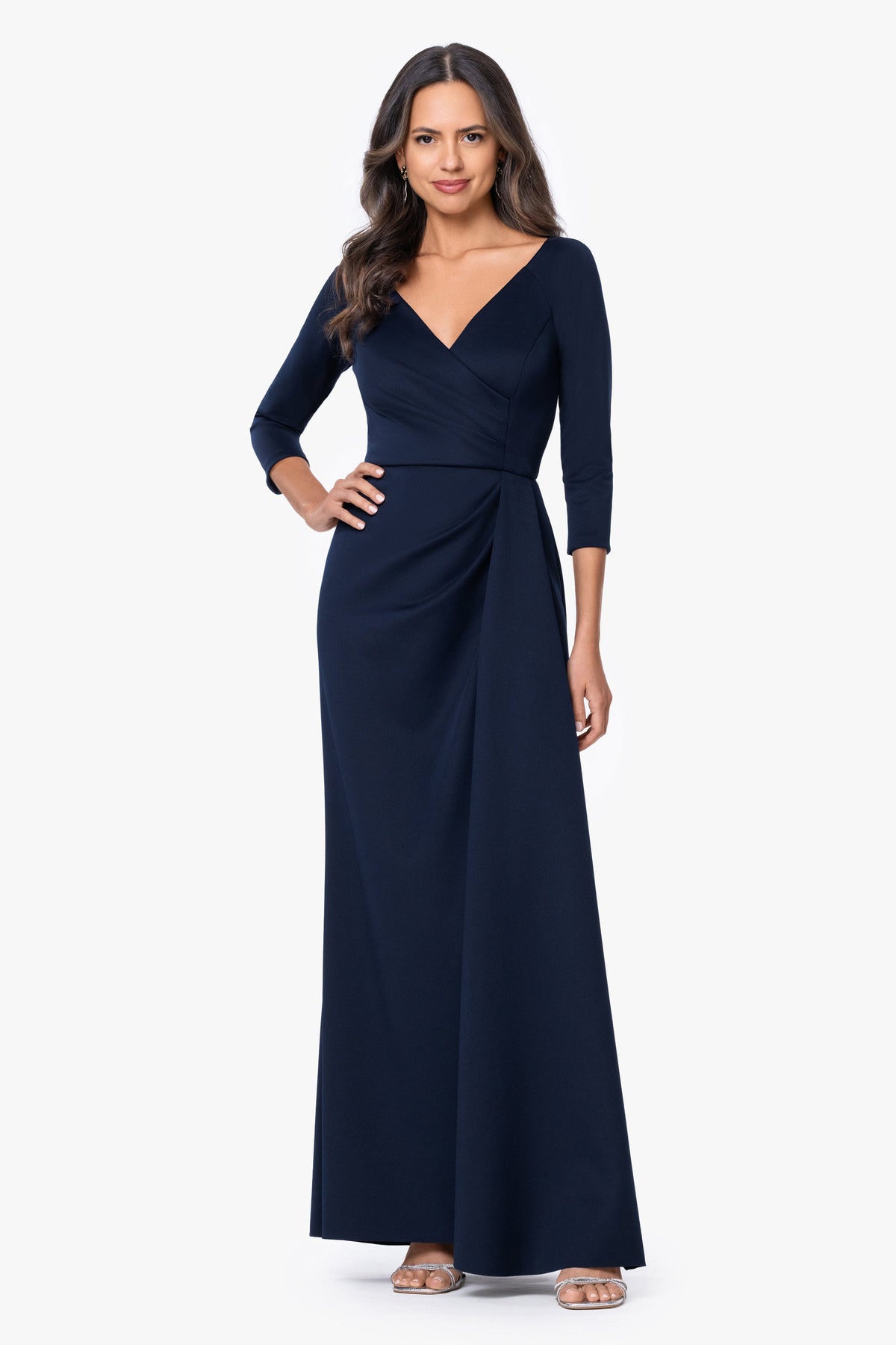 XSCAPE "Mindy" Techno Scuba Long Sleeve Dress