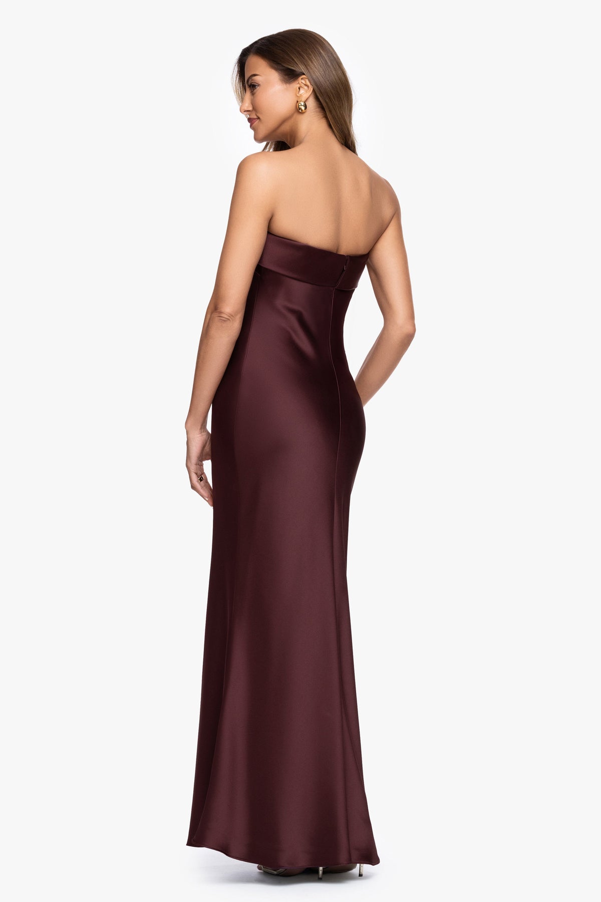 XSCAPE "Reese" Satin Long Strapless Gown