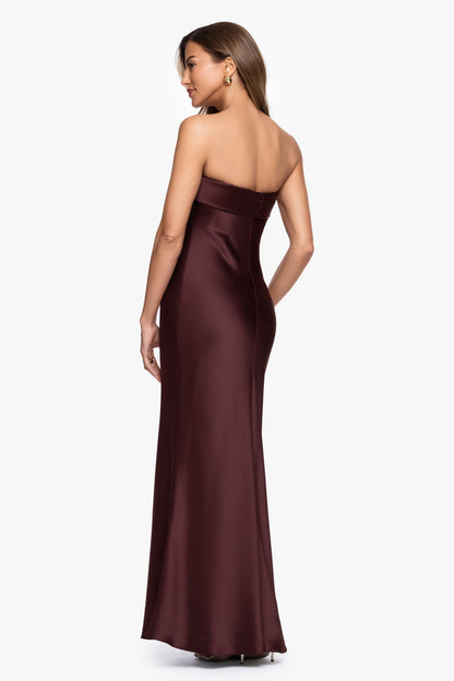 XSCAPE "Reese" Satin Long Strapless Gown