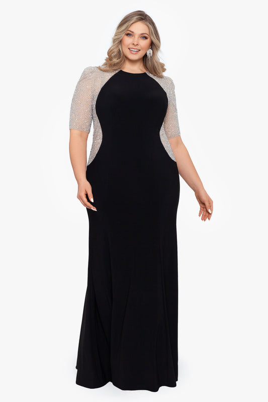 XSCAPE Plus "Elise" Quarter Sleeve Jersey Knit Dress