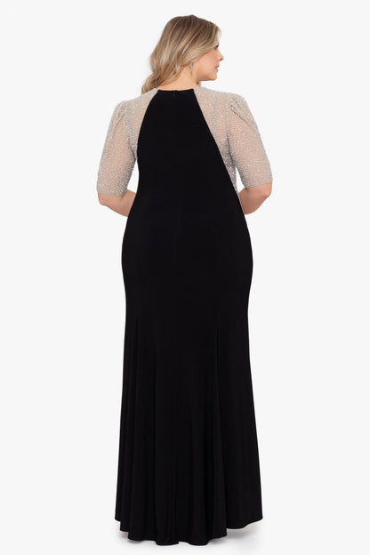 XSCAPE Plus "Elise" Quarter Sleeve Jersey Knit Dress