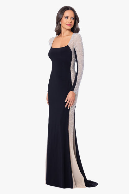 XSCAPE Petite "Jillian" Long Sleeve Caviar Dress