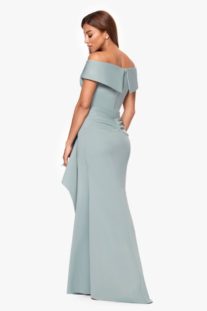 XSCAPE Petite "Patti" Techno Scuba Off The Shoulder Dress