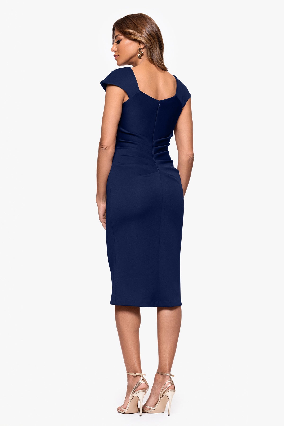 XSCAPE "Lyla" Techno Scuba Asymmetrical Neckline Dress