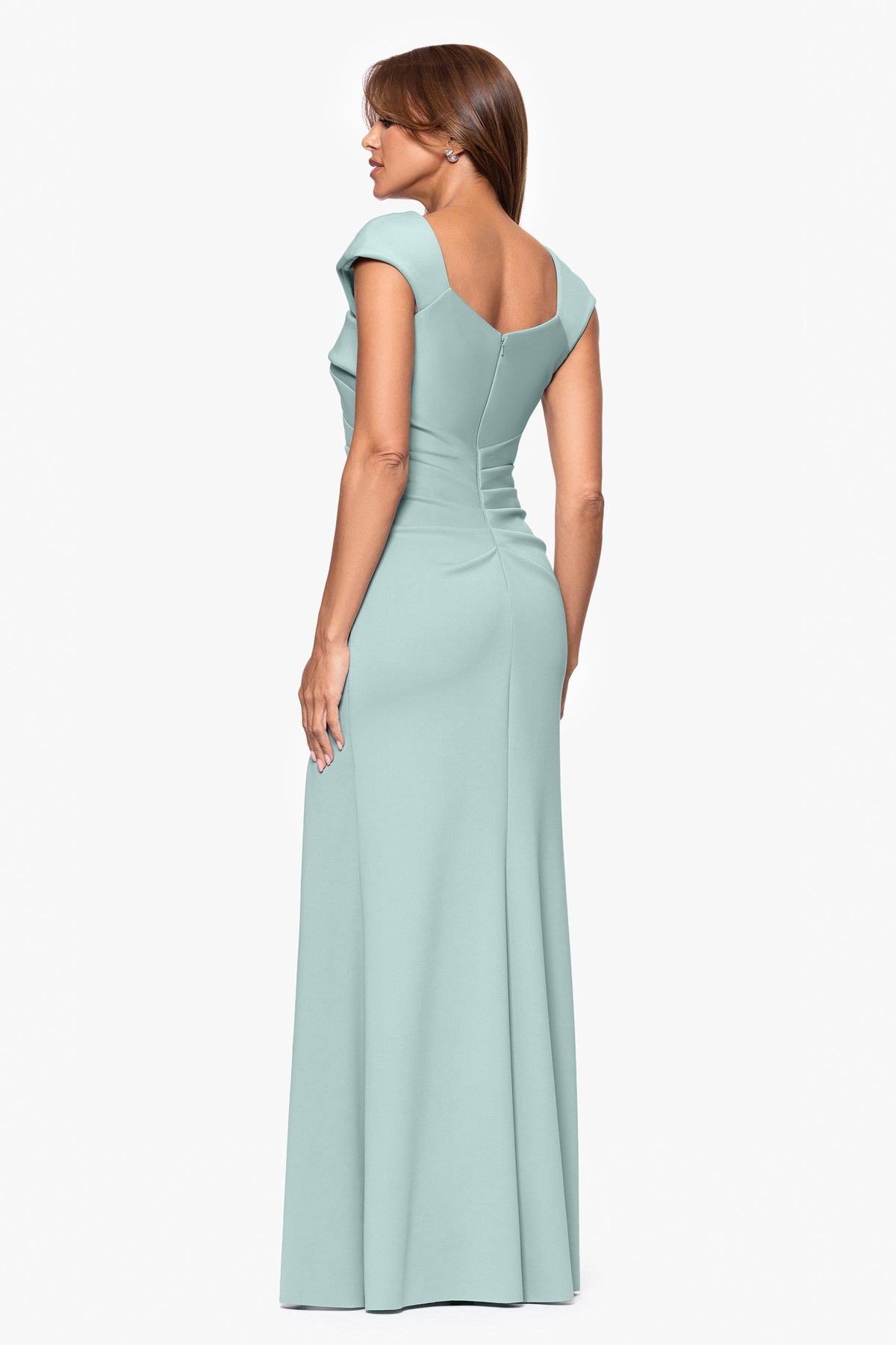XSCAPE "Lenore" Techno Scuba Asymmetrical Neckline Dress