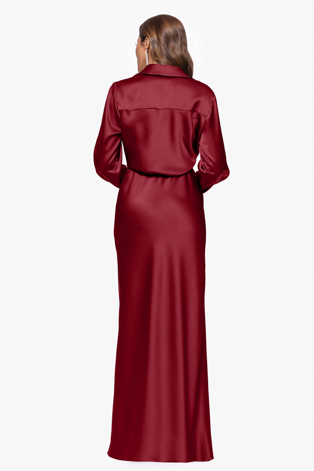 XSCAPE "Emery" Satin Long Sleeve Collared Dress