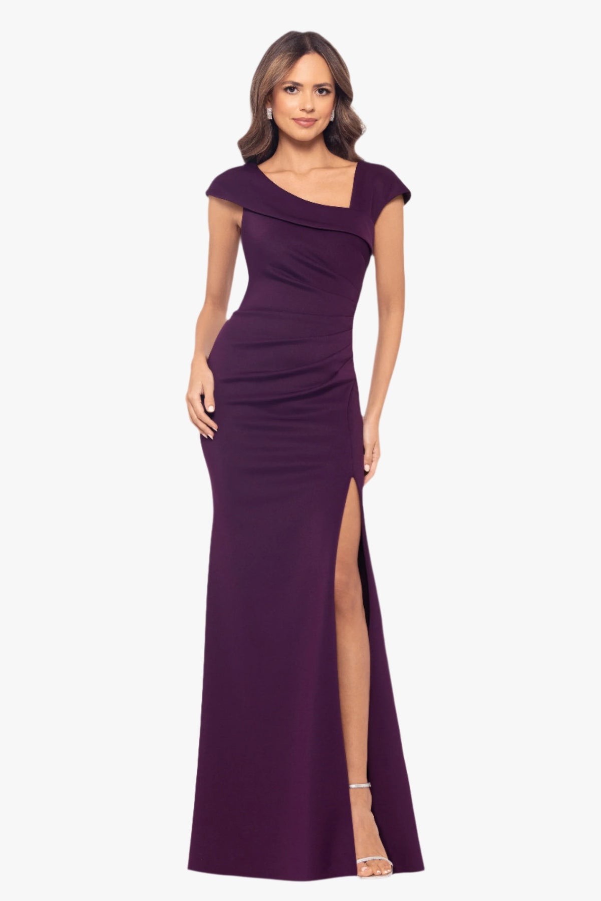 XSCAPE Petite "Lenore" Techno Scuba Asymmetrical Neckline Dress