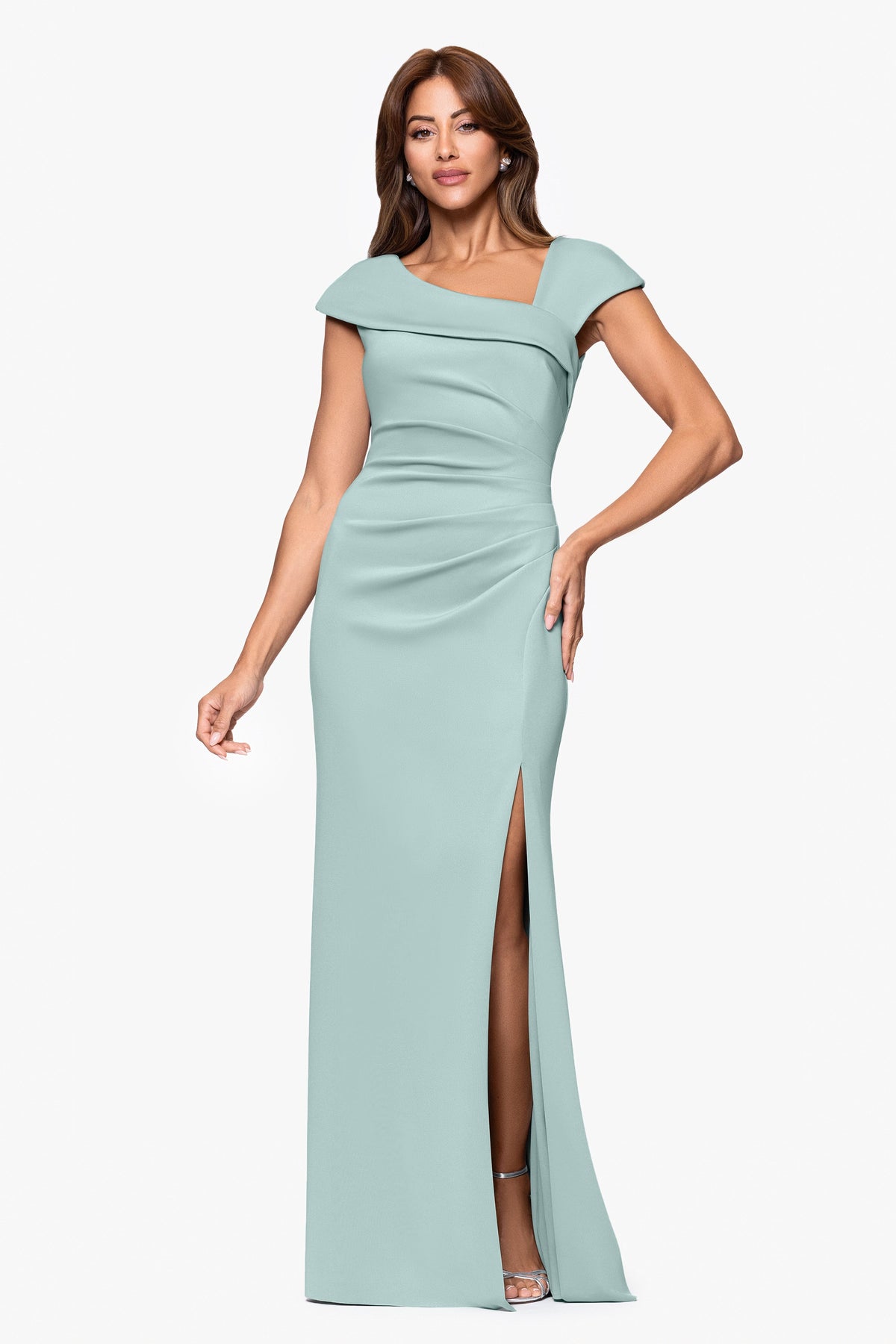 XSCAPE Petite "Lenore" Techno Scuba Asymmetrical Neckline Dress