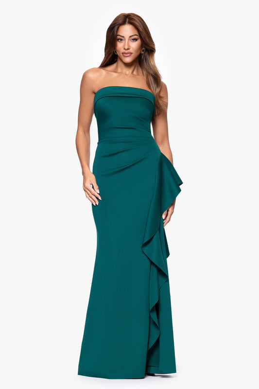 XSCAPE "Jacqueline" Techno Scuba Strapless Ruffle Dress
