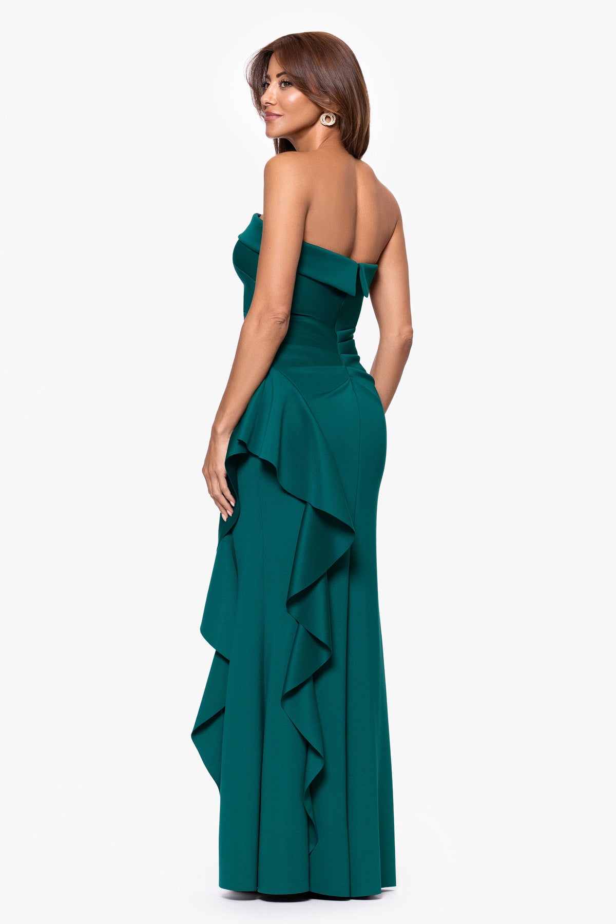 XSCAPE "Jacqueline" Techno Scuba Strapless Ruffle Dress
