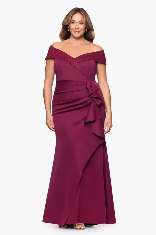 XSCAPE Plus "Patti" Techno Scuba Off The Shoulder Dress