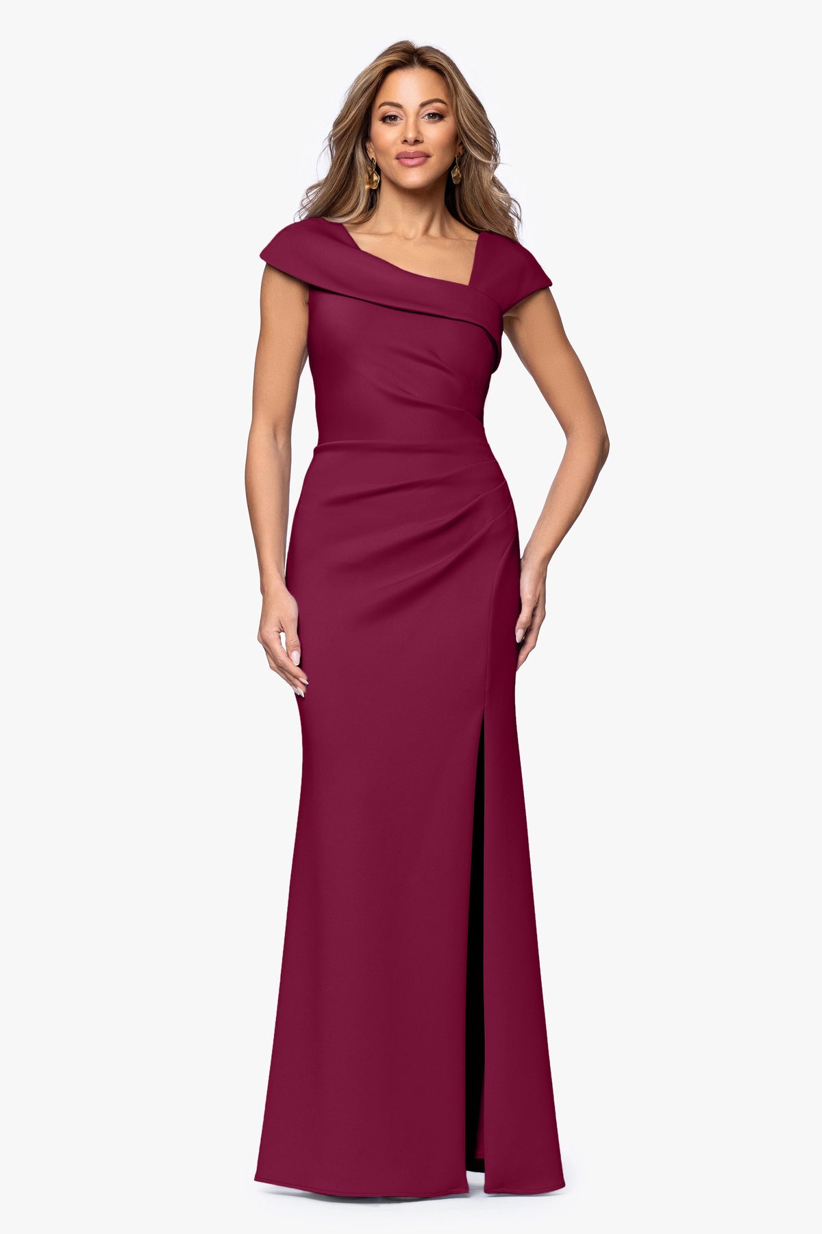 XSCAPE Petite "Lenore" Techno Scuba Asymmetrical Neckline Dress