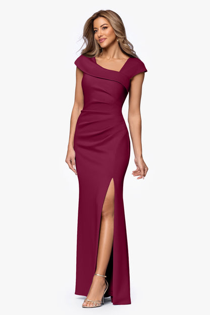 XSCAPE Petite "Lenore" Techno Scuba Asymmetrical Neckline Dress